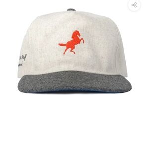 Gray and Cream Cap with Red Horse Logo